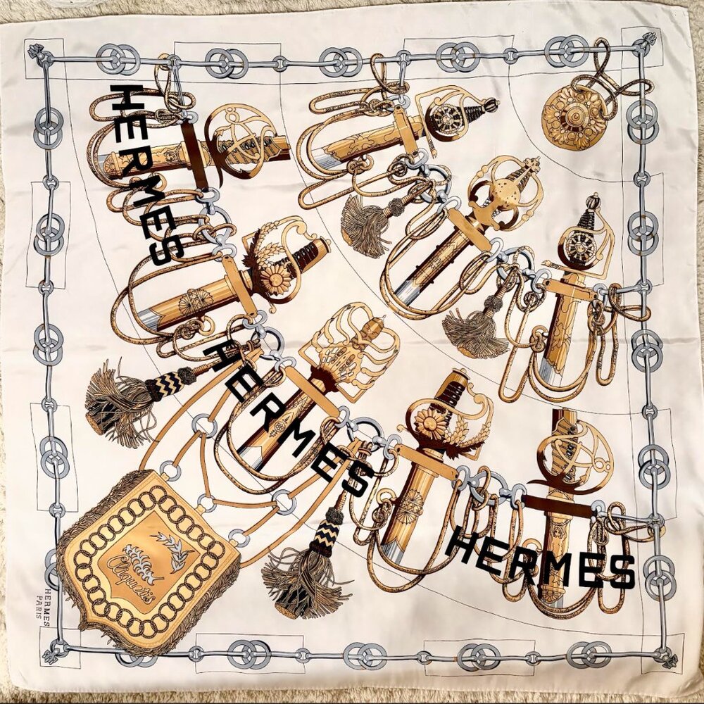 Vintage 1980's Hermes Hilt and Scabbard Silk Scarf